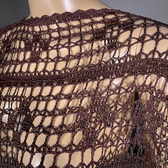✨NWT Cache Shawl Poncho Bronze/Brown Crochet Sequins OS✨ - Picture 3 of 10